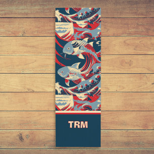 Koi Fish with Red Blue Great Wave Monogram Yoga Mat