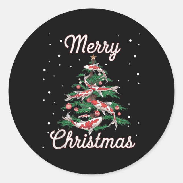 Koi Fish Xmas Tree Koi Carp Christmas Tree  Classic Round Sticker (Front)