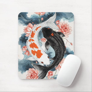 Koi Fish Yin Yang Lotus Art Mouse Pad