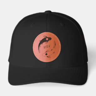 Koi Fish Yin Yang Monogram Initials Leather Patch Hat