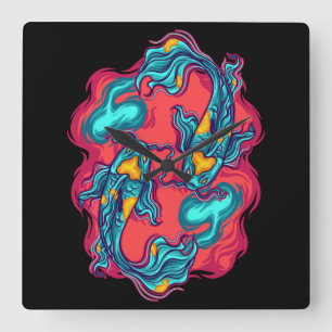 Koi Fish Yin Yang Square Wall Clock