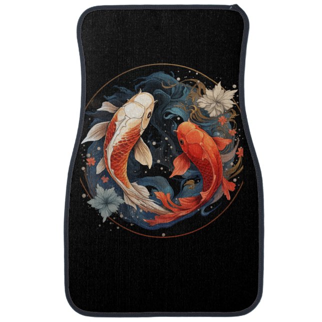 Koi Fish Ying Yang Japanese Water Flow Charm  Car Floor Mat (Front)