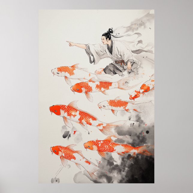 Koi Fishes Chinese Drawing Poster (Front)