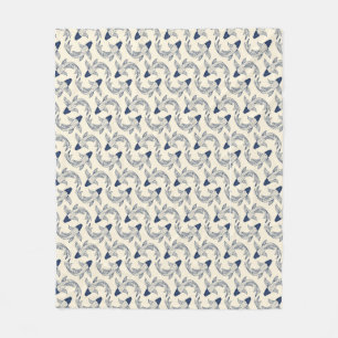 Koi Goldfish Wavy Pattern in Blue and Cream Fleece Blanket