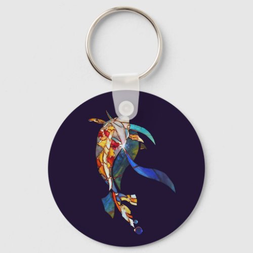 Koi in Space Glass Art Modern Keychain left