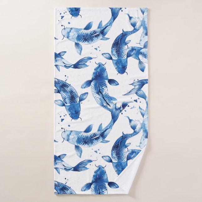 Koi indigo shibori pattern bath towel (Bath Towel)