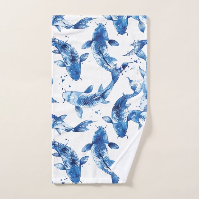 Koi indigo shibori pattern hand towel  (Hand Towel)