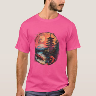 Koi Japanese Koi Carp Fish Pagoda Temple Japanese T-Shirt
