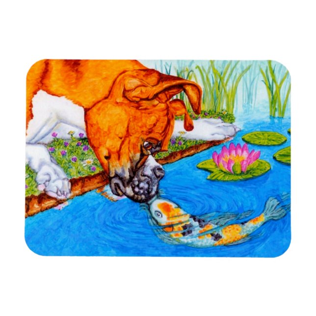 Koi Kiss Boxer Dog Illustration Magnet (Horizontal)