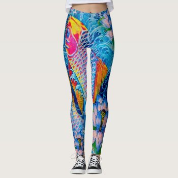 Koi & Lilies In Water Leggings by AlignBoutique at Zazzle