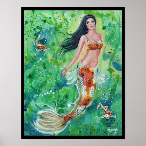 Koi mermaid garden poster print by Renee Lavoie