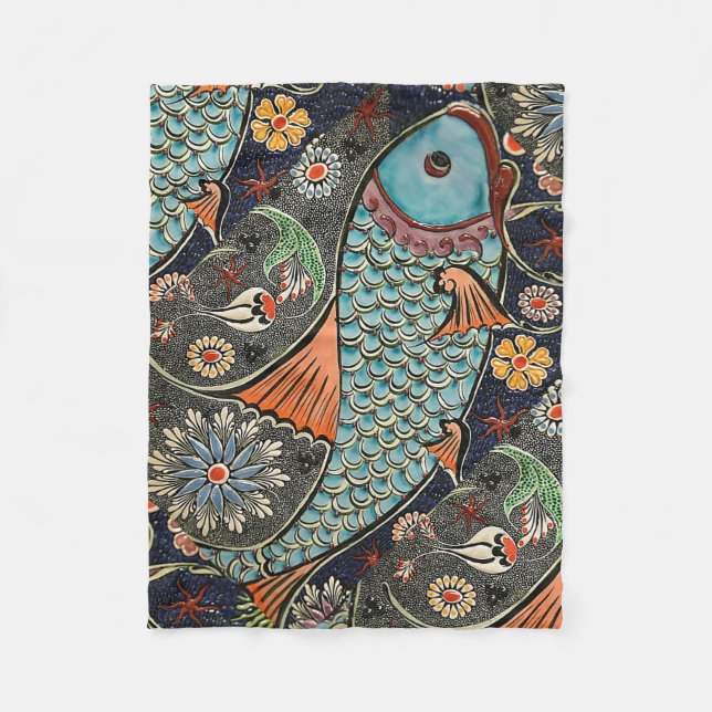 Koi Mosaic Fleece Blanket (Front)