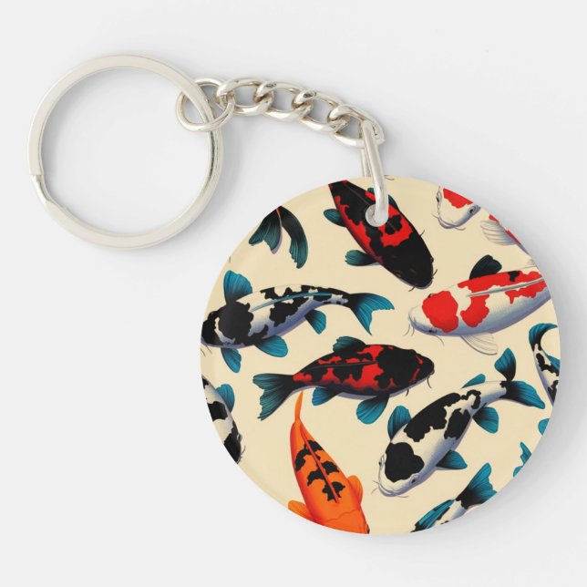 Koi Pattern Round Acrylic Keychain (Front)