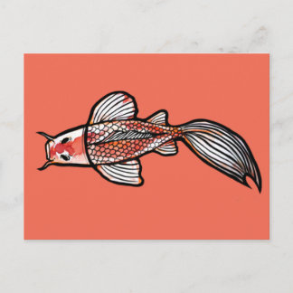 Koi Pond Art Kois Fish Designs Red Calico Koi      Postcard