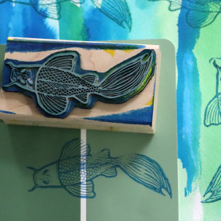 Koi Pond Art Kois Fish Designs Red Calico Koi      Rubber Stamp
