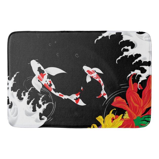 Koi Pond - black - Japanese Design Blanket Bath Mat (Front)