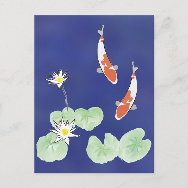 Koi Pond - Blue Background Postcard (Front)
