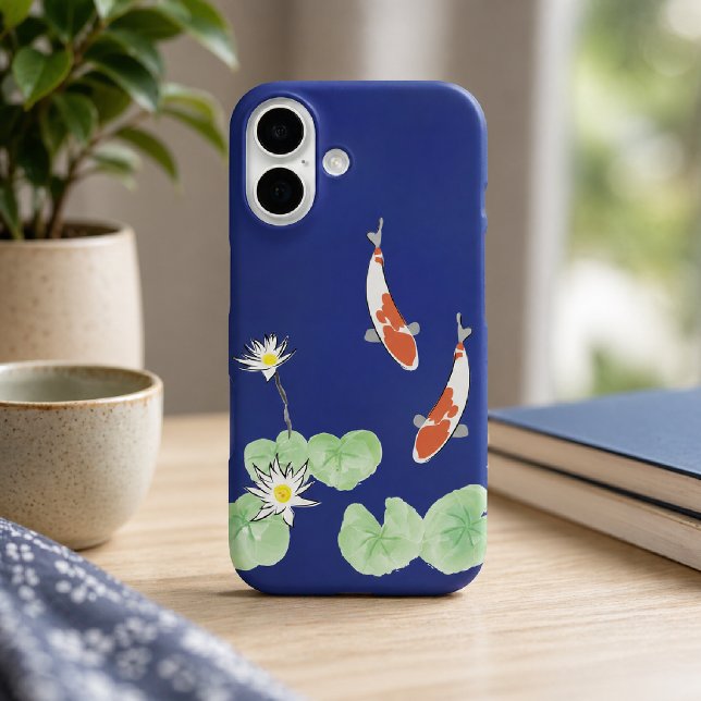 Koi Pond Blue iPhone 16 Barely There Case (Zen Koi Blue iPhone Case)
