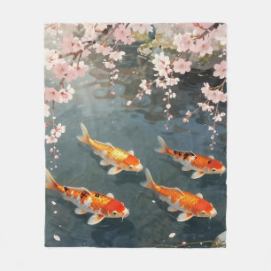Koi Pond Cherry Blossom Serenity Fleece Blanket