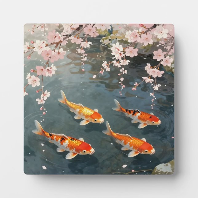 Koi Pond Cherry Blossom Serenity Plaque (Front)