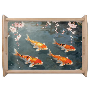 Koi Pond Cherry Blossom Serenity Serving Tray