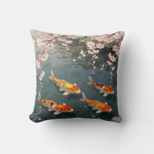 Koi Pond Cherry Blossom Serenity Throw Pillow