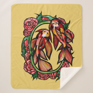 Koi Pond Fish Art Japanese Koi Ponds Sherpa Blanket