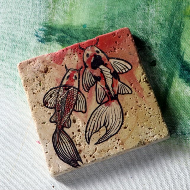 Koi Pond Fish Artwork                              Stone Coaster (Creator Uploaded)