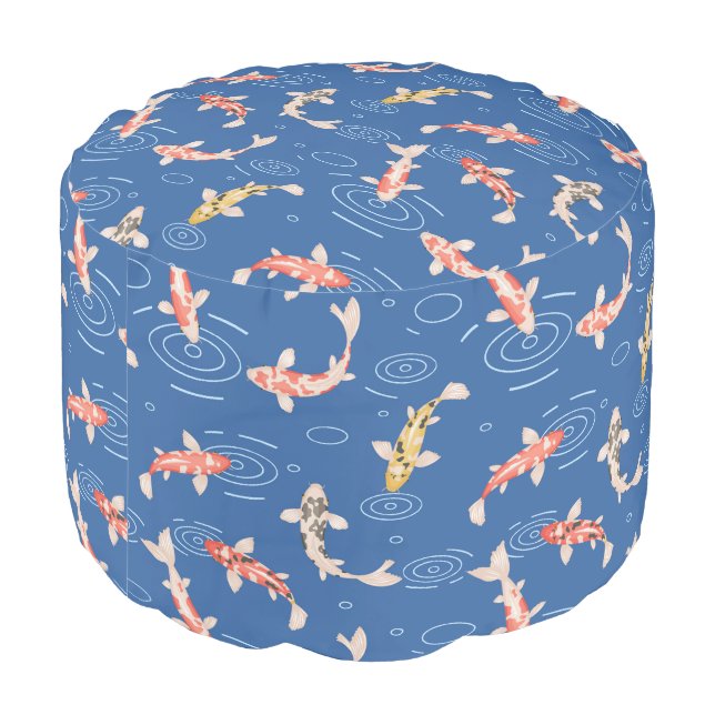 Koi Pond Fish Pattern Pouf (Angled Back)