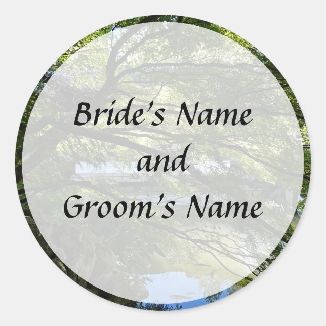 Koi Pond in Chinese Garden Save the Date Classic Round Sticker (Front)