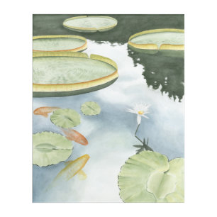 Koi Pond Reflection with Fish and Lilies Acrylic Print