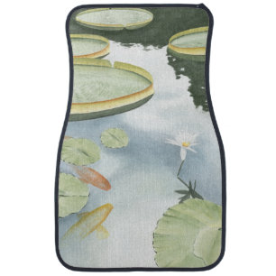 Koi Pond Reflection with Fish and Lilies Car Mat