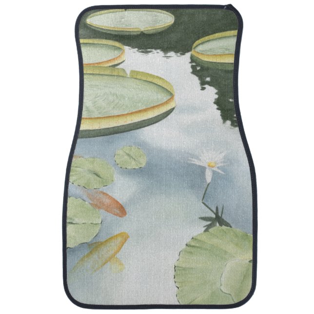 Koi Pond Reflection with Fish and Lilies Car Mat (Front)