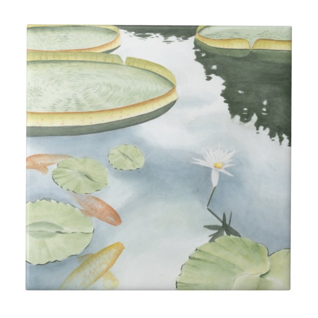 Koi Pond Reflection with Fish and Lilies Ceramic Tile (Front)