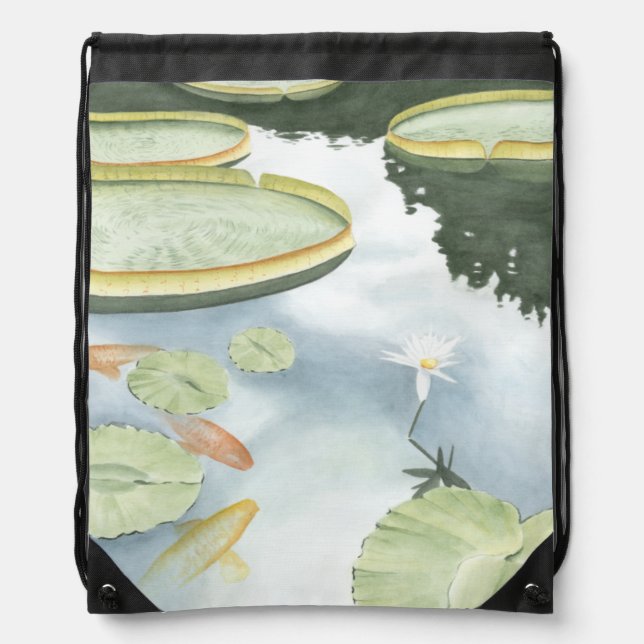Koi Pond Reflection with Fish and Lilies Drawstring Bag (Front)