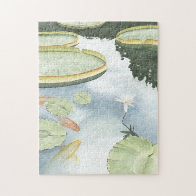 Koi Pond Reflection with Fish and Lilies Jigsaw Puzzle (Vertical)