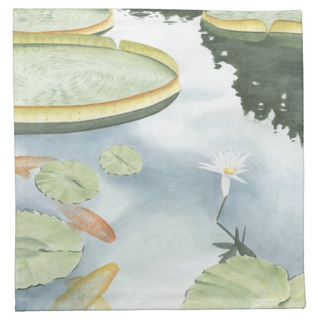 Koi Pond Reflection with Fish and Lilies Napkin (Front)