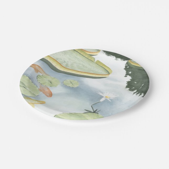 Koi Pond Reflection with Fish and Lilies Paper Plates (Angled)