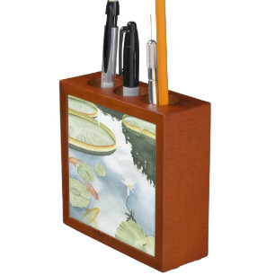 Koi Pond Reflection with Fish and Lilies Pencil Holder