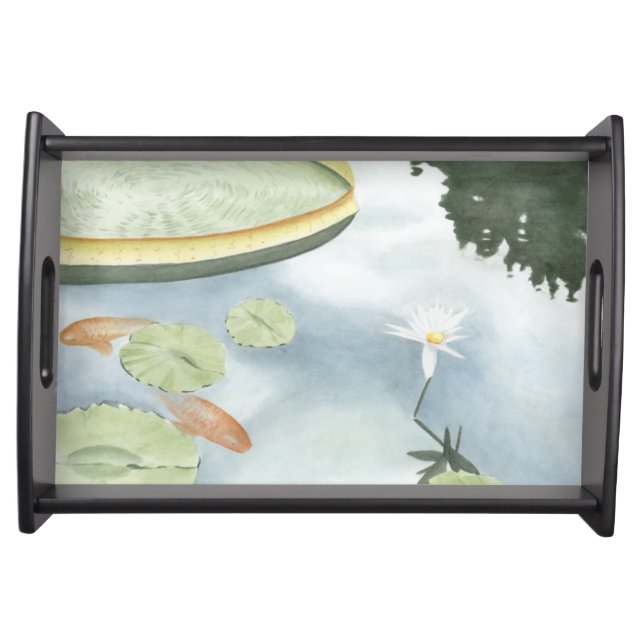 Koi Pond Reflection with Fish and Lilies Serving Tray (Front)