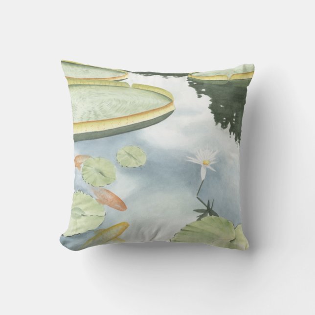 Koi Pond Reflection with Fish and Lilies Throw Pillow (Front)