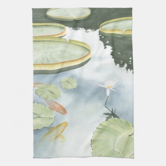 Koi Pond Reflection with Fish and Lilies Towel (Vertical)