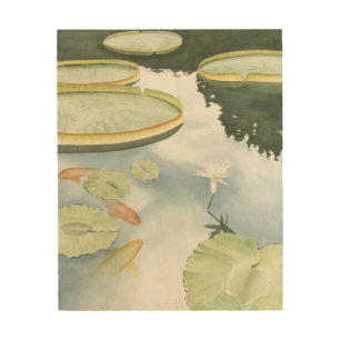 Koi Pond Reflection with Fish and Lilies Wood Wall Decor
