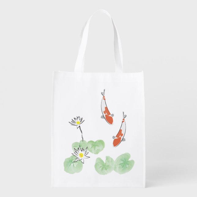 Koi Pond Reusable Grocery Bag (Back)