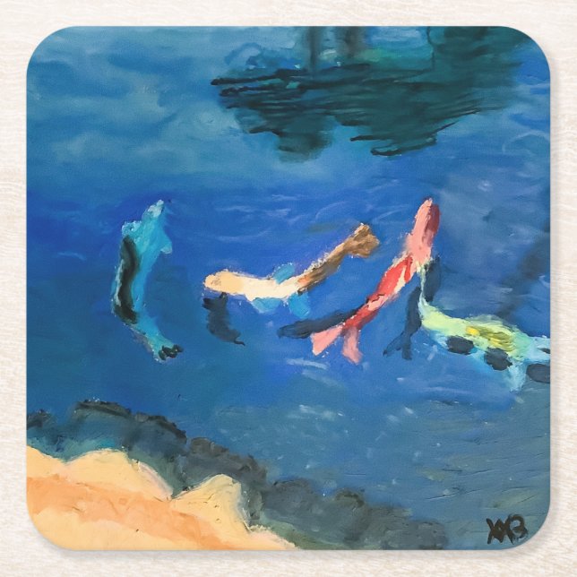 Koi Pond Square Paper Coaster (Front)