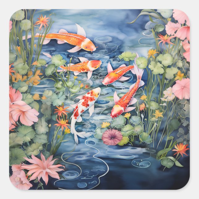Koi Pond Square Sticker (Front)