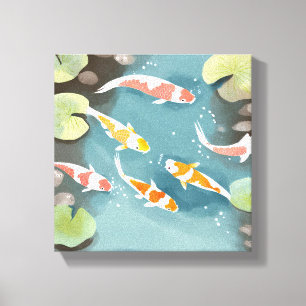 Koi Pond Watercolor Beautiful Fish Painting Canvas Print