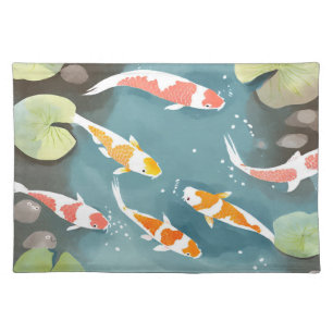 Koi Pond Watercolor Beautiful Fish Painting Cloth Placemat