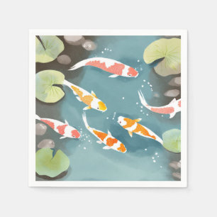 Koi Pond Watercolor Beautiful Fish Painting Napkins