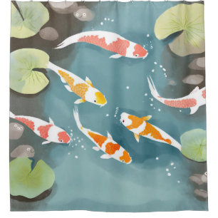 Koi Pond Watercolor Beautiful Fish Painting Shower Curtain